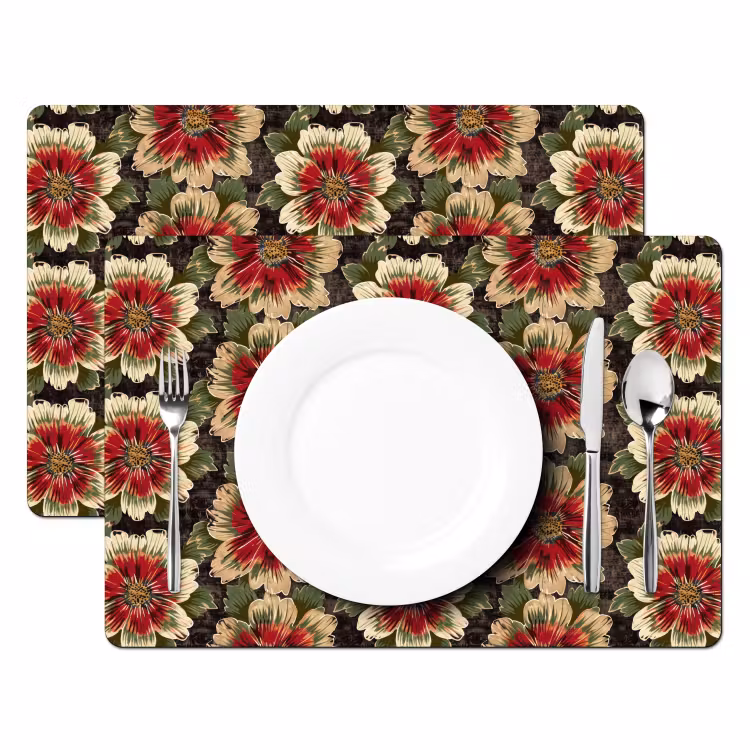 Placemat - 6 stuks - Bloemen - Klassiek - Patroon - Rood — 2