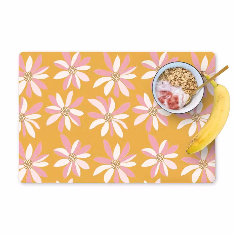 Placemat - 6 stuks - Bloemen - Modern - Geel — 1