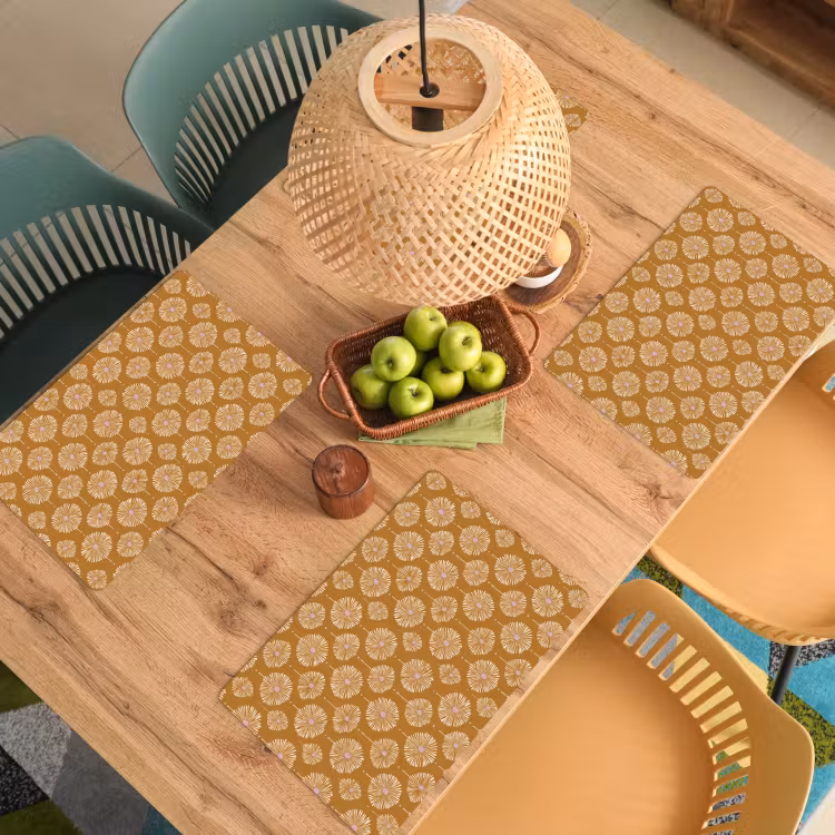 Placemat - 6 stuks - Bloemen - Modern - Oker — 6