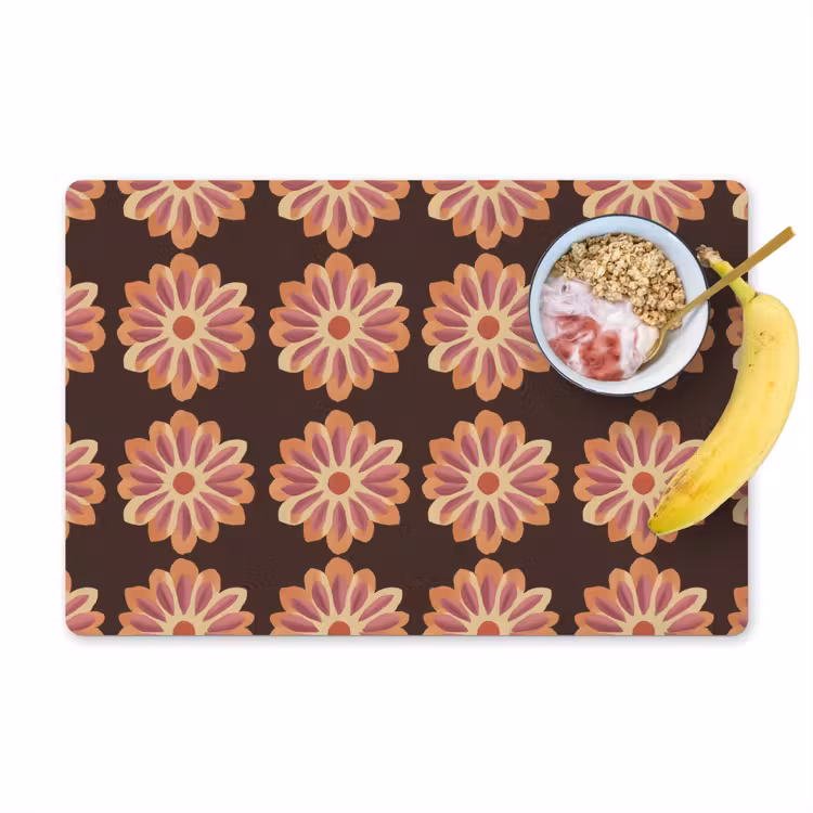 Placemat - 6 stuks - Bloemen - Patroon - Bruin — 1