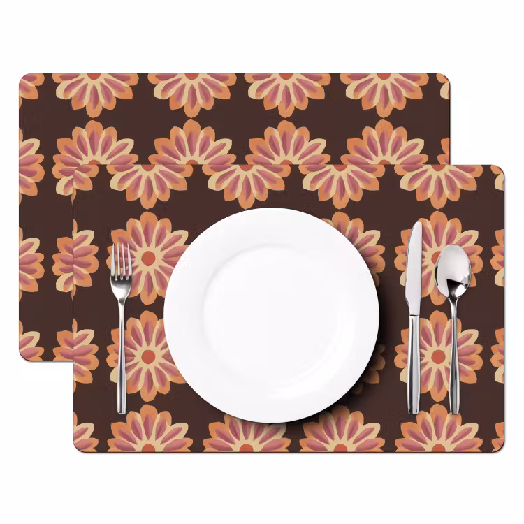 Placemat - 6 stuks - Bloemen - Patroon - Bruin — 2