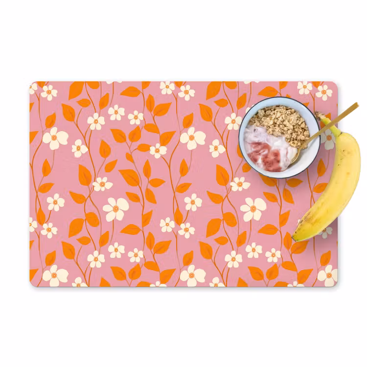 Placemat - 6 stuks - Bloemen - Patroon - Oranje — 1