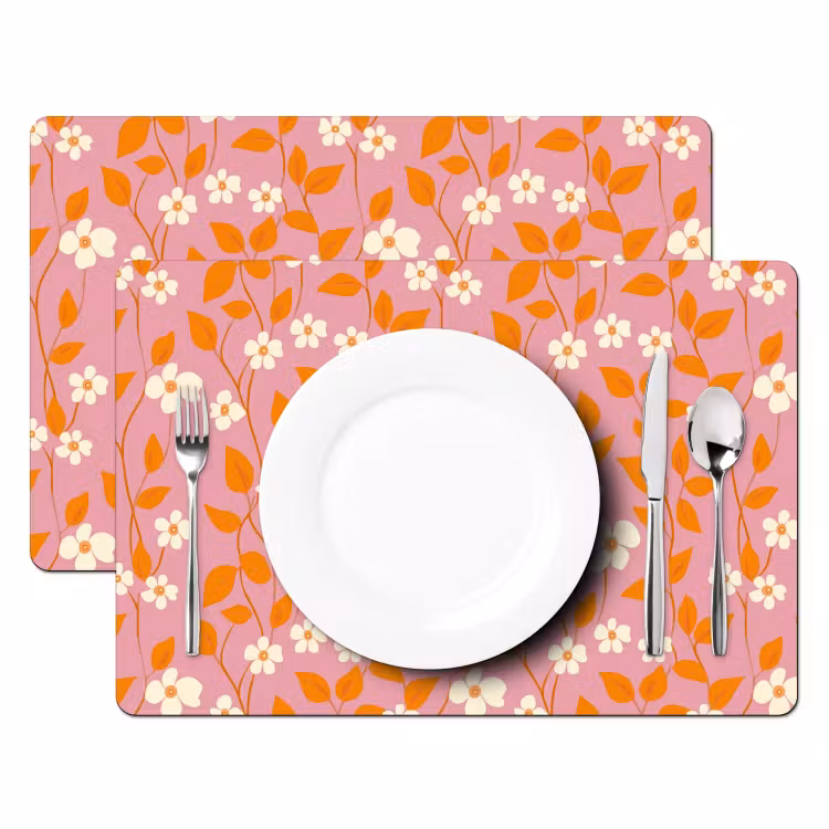 Placemat - 6 stuks - Bloemen - Patroon - Oranje — 2
