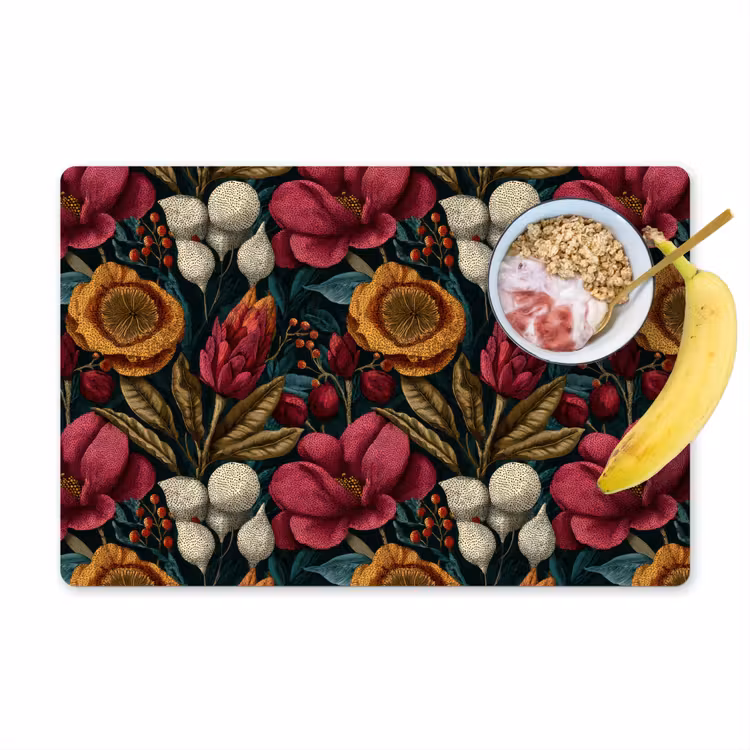 Placemat - 6 stuks - Bloemen - Patroon - Rood - Goud — 1