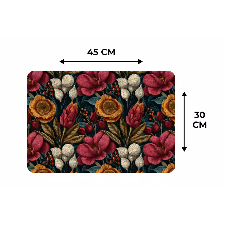 Placemat - 6 stuks - Bloemen - Patroon - Rood - Goud — 3