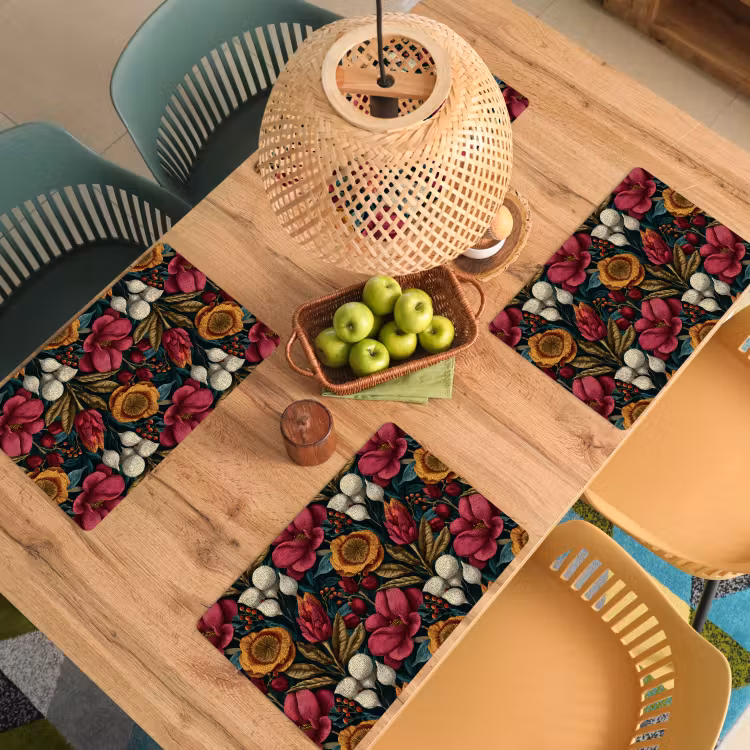 Placemat - 6 stuks - Bloemen - Patroon - Rood - Goud — 6