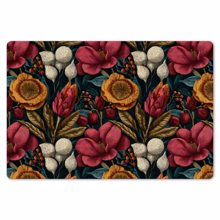 Placemat - 6 stuks - Bloemen - Patroon - Rood - Goud — 7