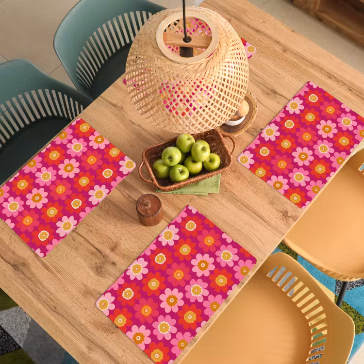 Placemat - 6 stuks - Bloemen - Retro - Kleurrijk — 6