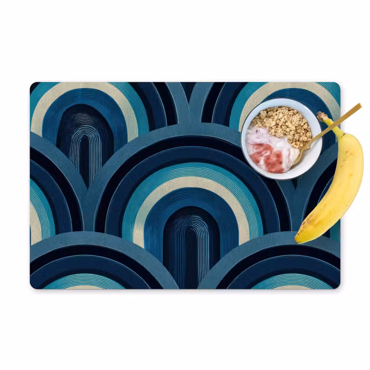 Placemat - 6 stuks - Bogen - Geometrisch - Patroon - Blauw - Retro — 1