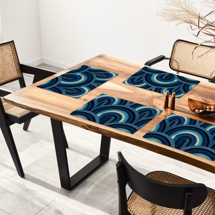 Placemat - 6 stuks - Bogen - Geometrisch - Patroon - Blauw - Retro — 5