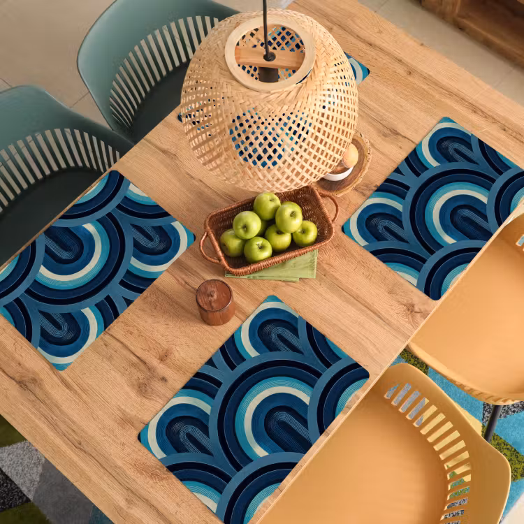 Placemat - 6 stuks - Bogen - Geometrisch - Patroon - Blauw - Retro — 6