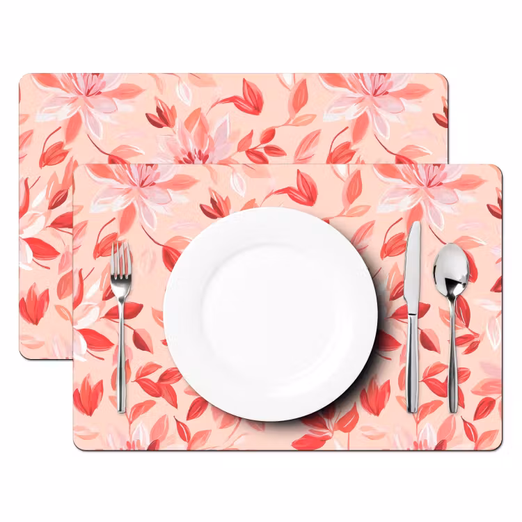 Placemat - 6 stuks - Botanisch - Bloemen - Rood — 2