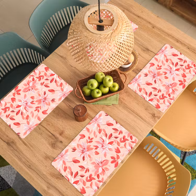 Placemat - 6 stuks - Botanisch - Bloemen - Rood — 6