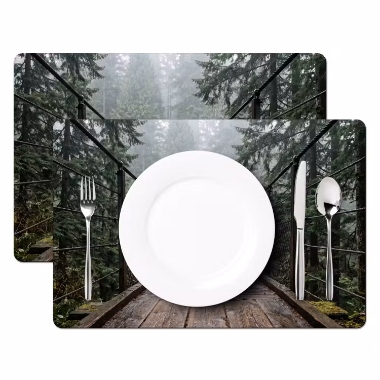 Placemat - 6 stuks - Brug - Bos - Mist - Natuur — 2