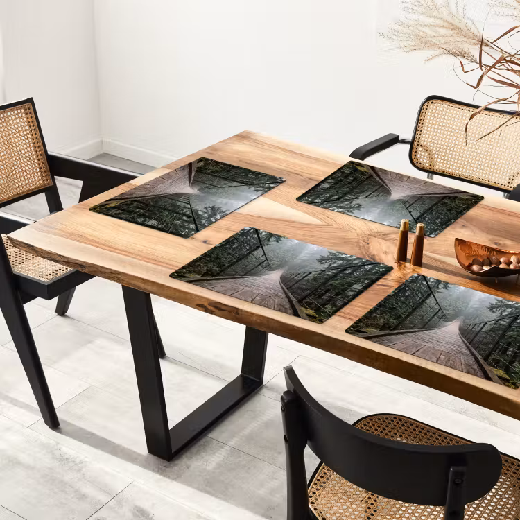 Placemat - 6 stuks - Brug - Bos - Mist - Natuur — 5