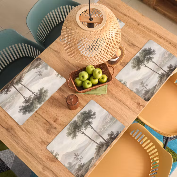 Placemat - 6 stuks - Bomen - Meer - Bergen - Illustratie — 6