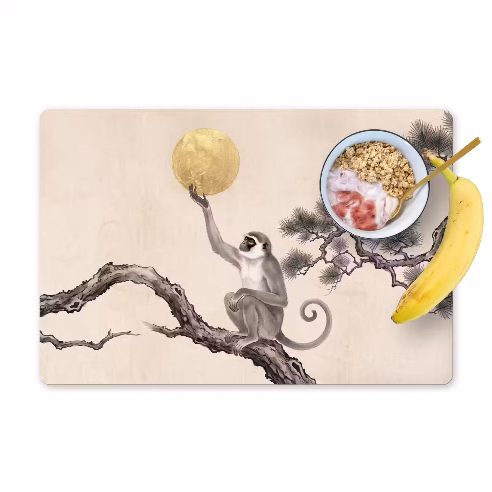 Placemat - 6 stuks - Aap - Maan - Goud — 1