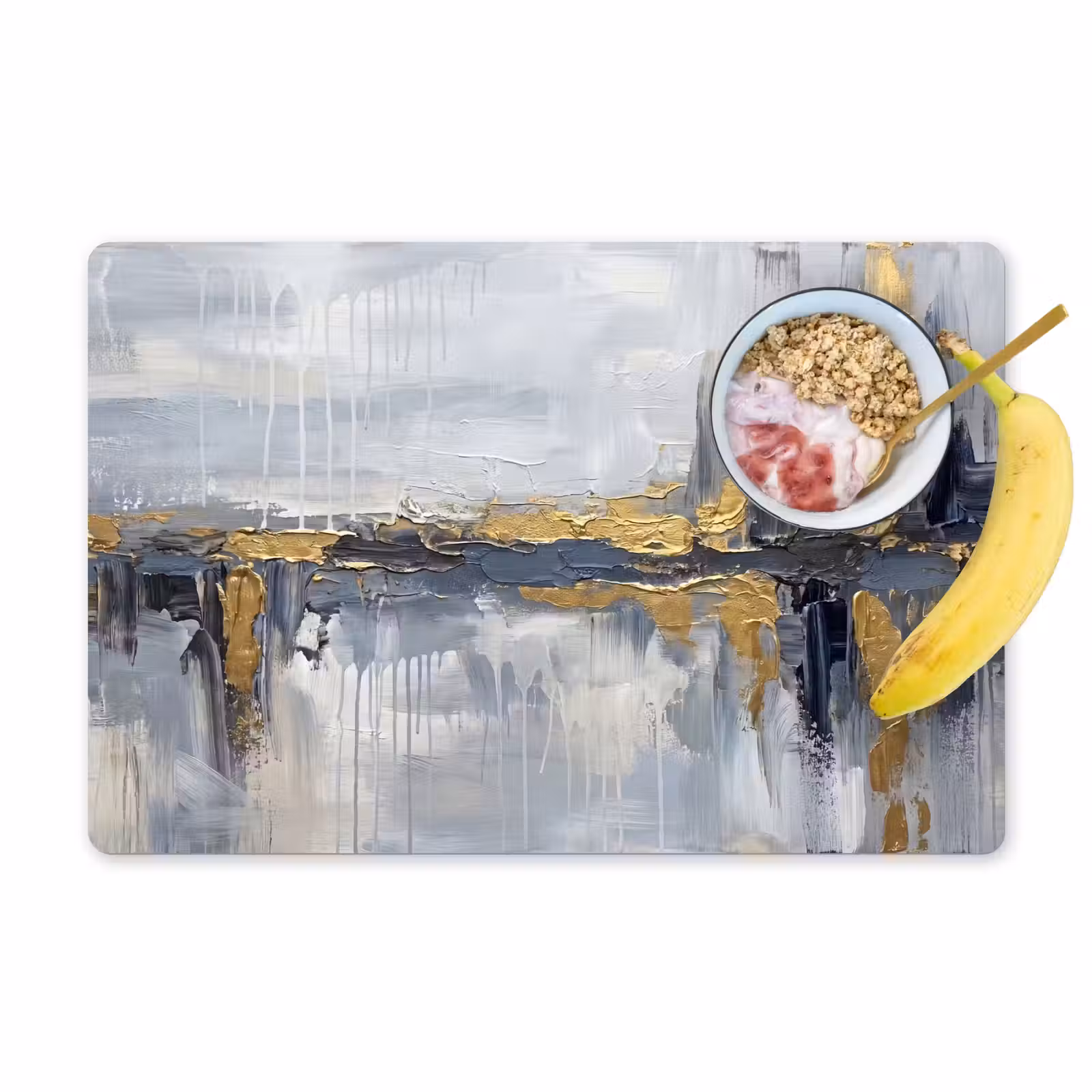 Placemat - 6 stuks - Abstract - Structuur - Goud - Grijs - Modern — 1