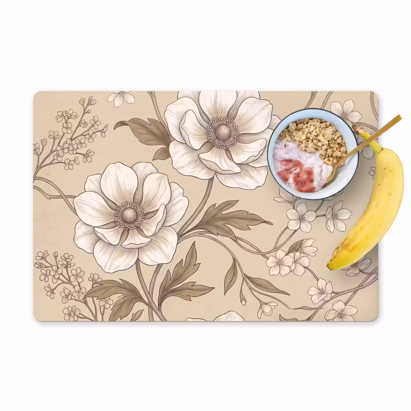 Placemat - 6 stuks - Bloemen - Patroon - Beige — 1
