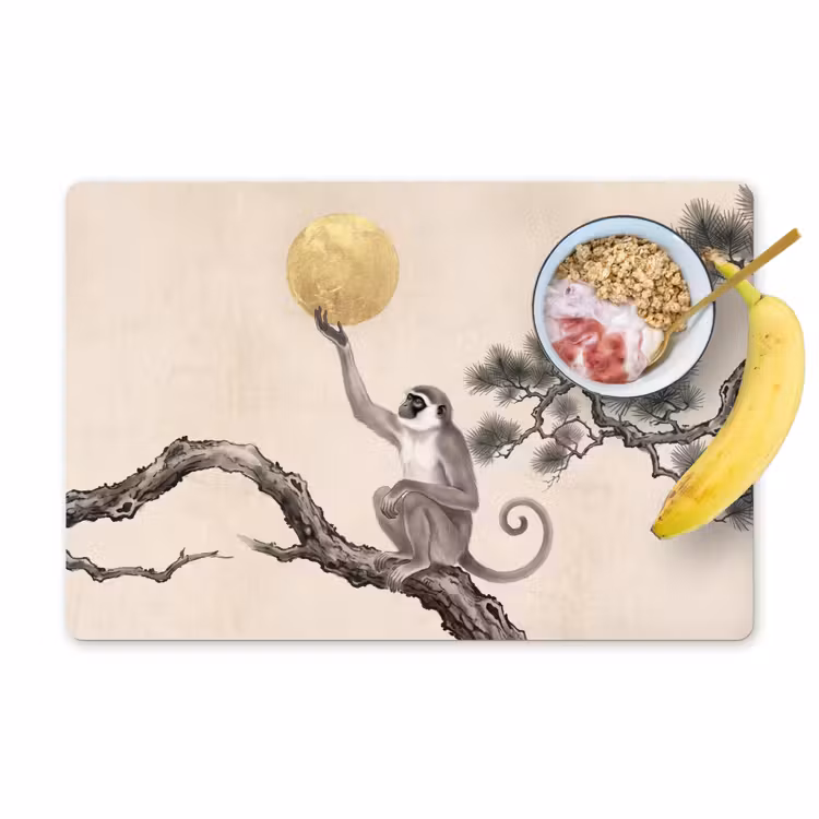 Placemat - 6 stuks - Aap - Maan - Goud — 1