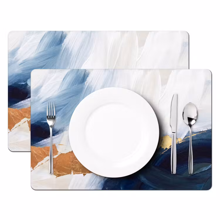 Placemat - 6 stuks - Abstract - Acryl - Blauw - Goud - Elegant — 2