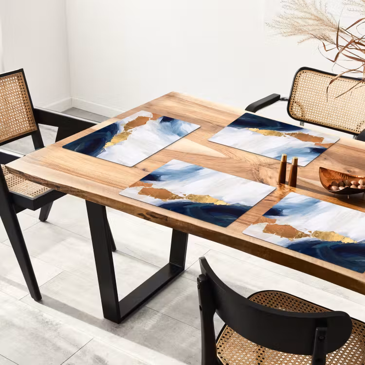 Placemat - 6 stuks - Abstract - Acryl - Blauw - Goud - Elegant — 5