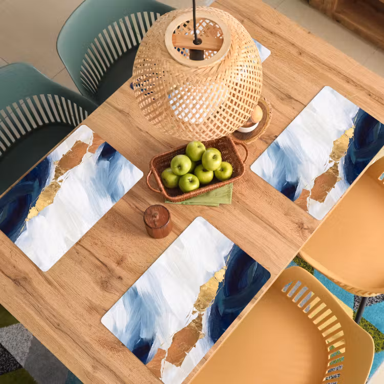 Placemat - 6 stuks - Abstract - Acryl - Blauw - Goud - Elegant — 6