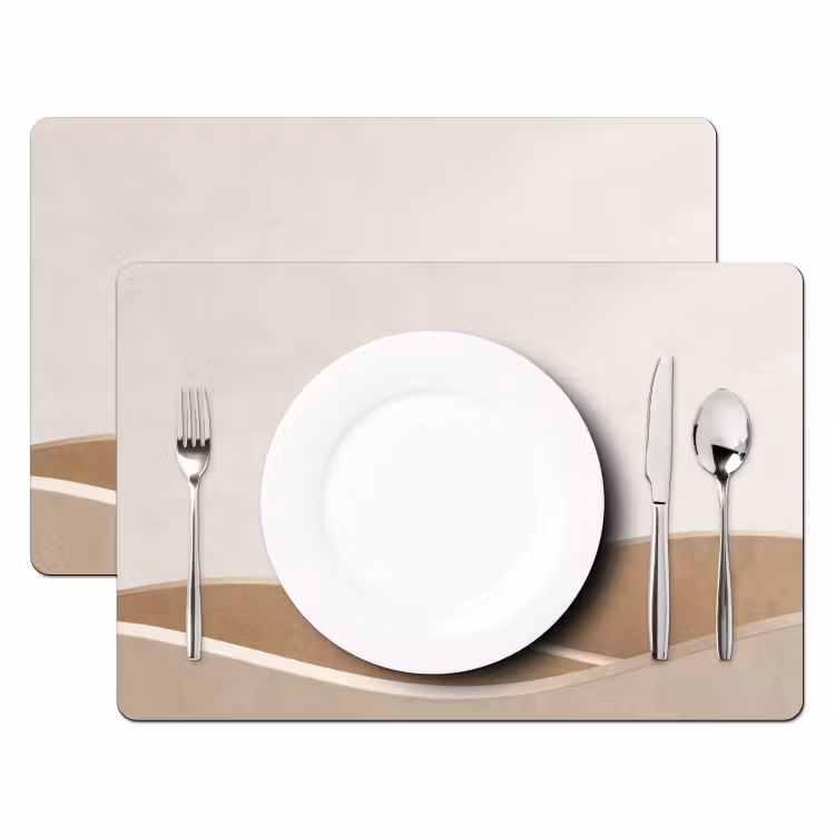 Placemat - 6 stuks - Abstract - Golven - Modern - Beige — 2
