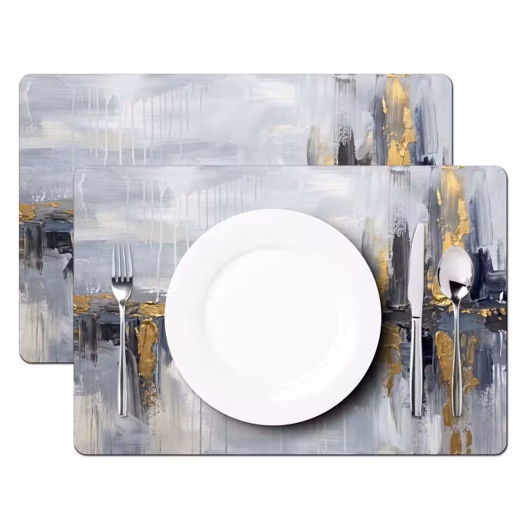 Placemat - 6 stuks - Abstract - Structuur - Goud - Grijs - Modern — 2