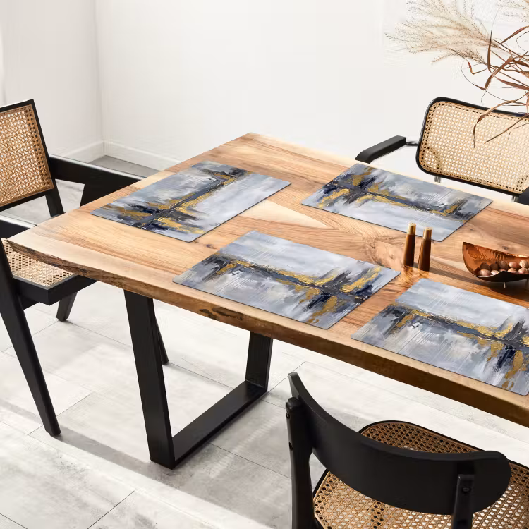 Placemat - 6 stuks - Abstract - Structuur - Goud - Grijs - Modern — 5