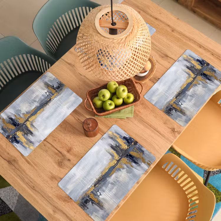 Placemat - 6 stuks - Abstract - Structuur - Goud - Grijs - Modern — 6
