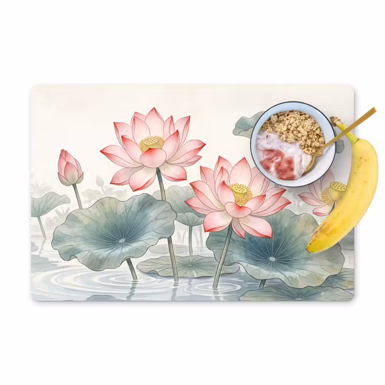 Placemat - 6 stuks - Aquarel - Lotusbloemen - Kleurrijk — 1