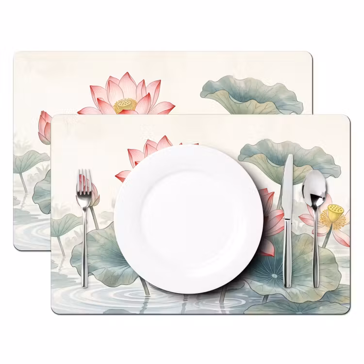 Placemat - 6 stuks - Aquarel - Lotusbloemen - Kleurrijk — 2