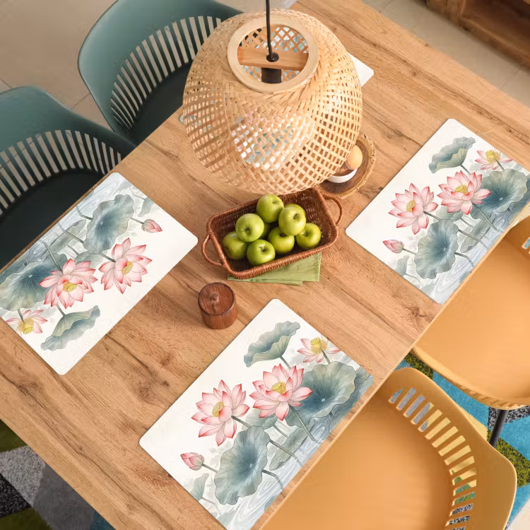 Placemat - 6 stuks - Aquarel - Lotusbloemen - Kleurrijk — 6