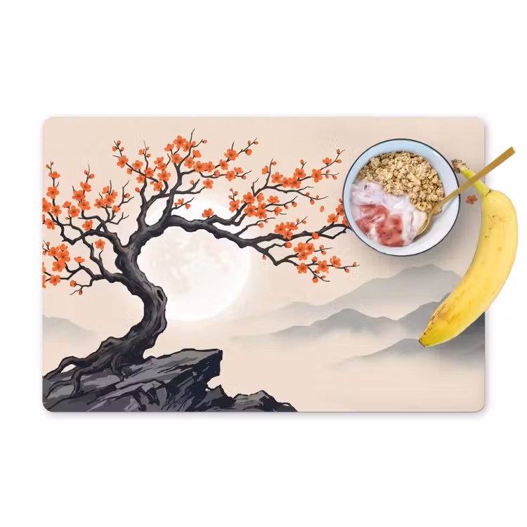 Placemat - 6 stuks - Aziatisch - Bloesem - Rood — 1