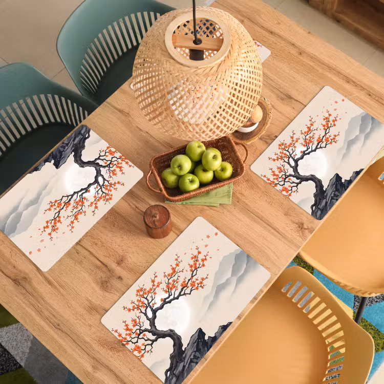 Placemat - 6 stuks - Aziatisch - Bloesem - Rood — 6