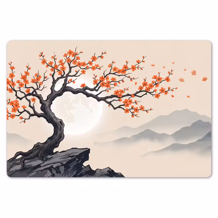 Placemat - 6 stuks - Aziatisch - Bloesem - Rood — 7