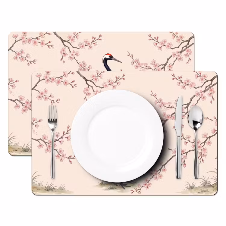 Placemat - 6 stuks - Aziatisch - Kraanvogel - Beige — 2