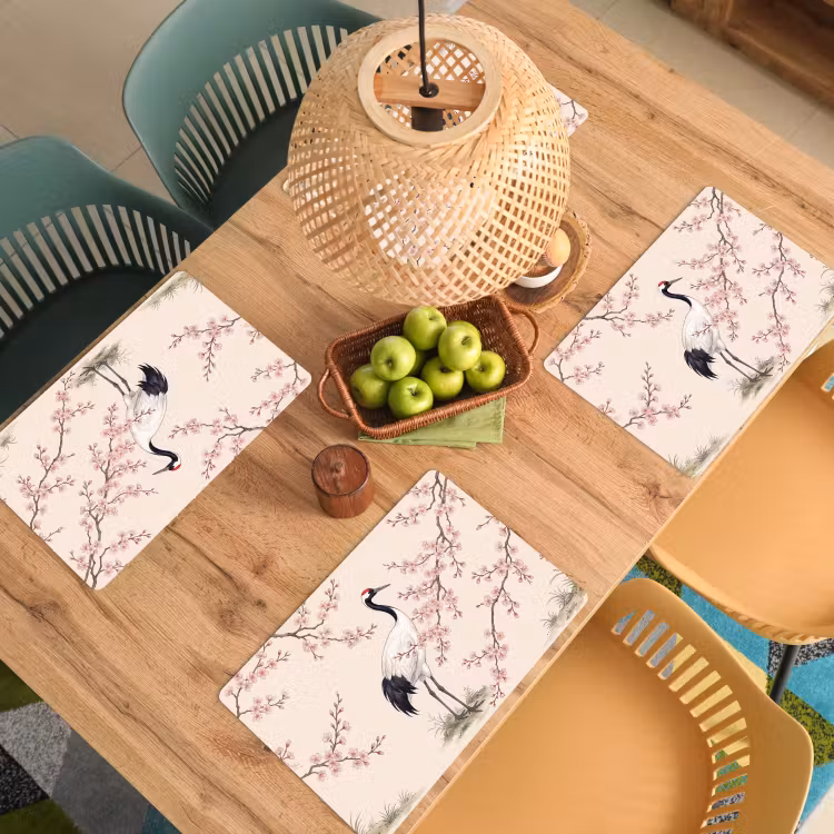 Placemat - 6 stuks - Aziatisch - Kraanvogel - Beige — 6