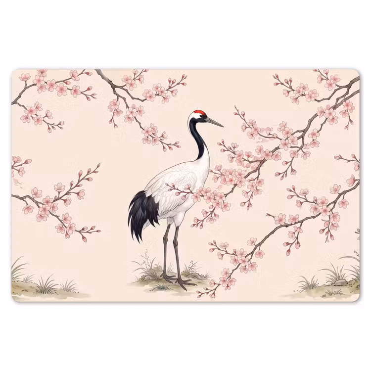 Placemat - 6 stuks - Aziatisch - Kraanvogel - Beige — 7