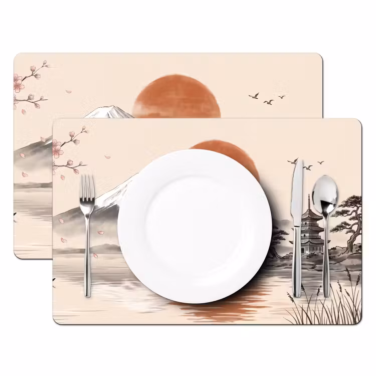 Placemat - 6 stuks - Bergtop - Meer - Bloesem — 2