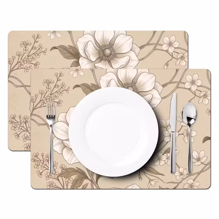 Placemat - 6 stuks - Bloemen - Patroon - Beige — 2