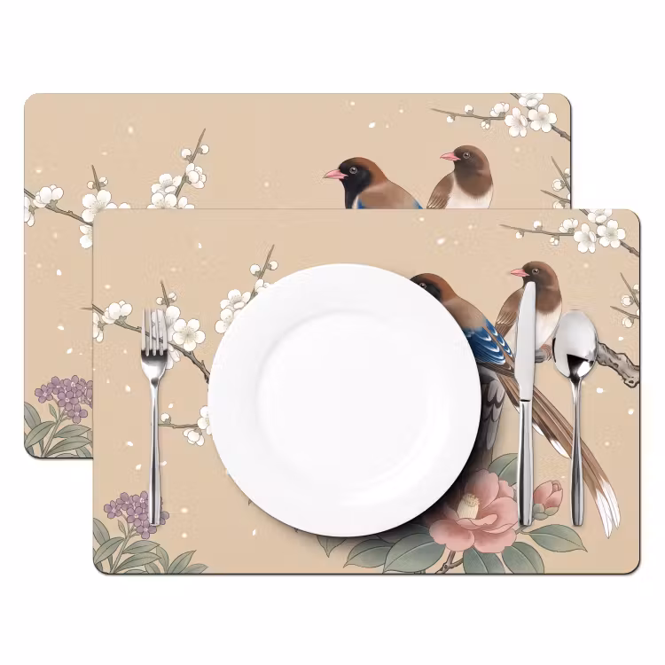 Placemat - 6 stuks - Bloemen - Vogels - Bloemen — 2