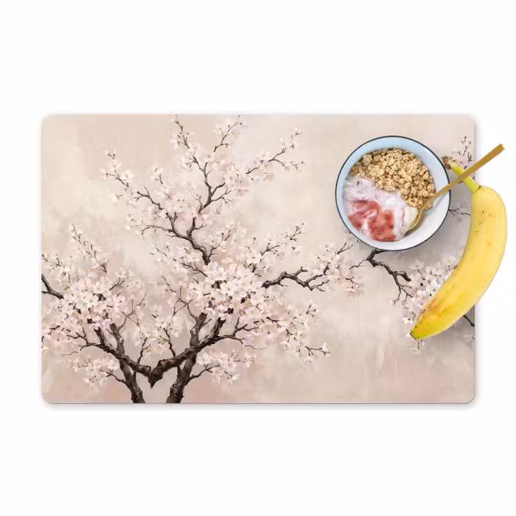 Placemat - 6 stuks - Bloesem - Illustratie - Taupe — 1