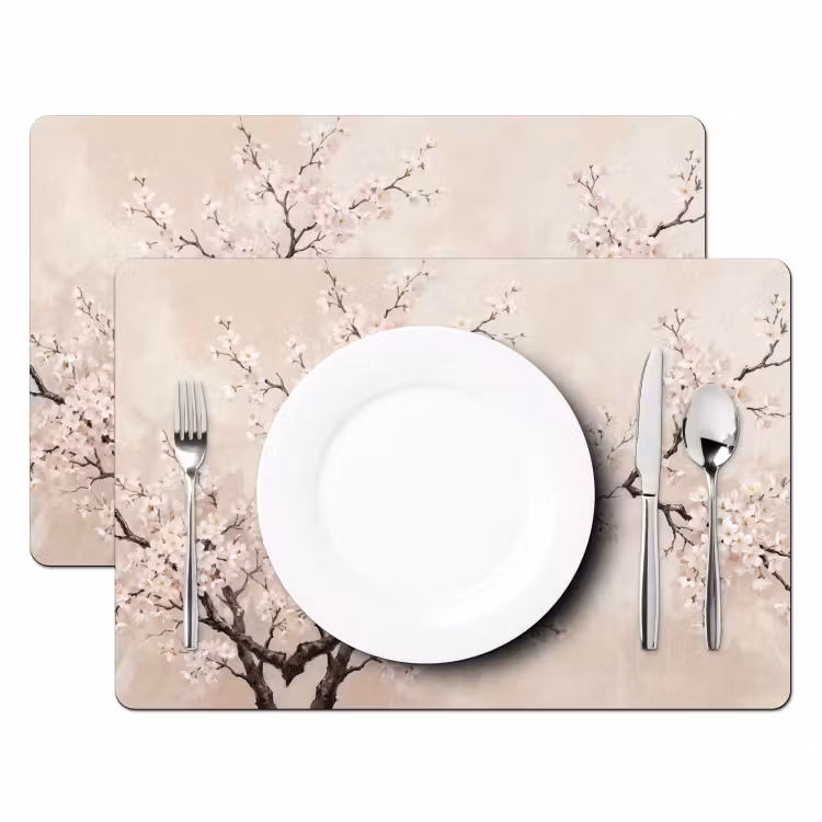 Placemat - 6 stuks - Bloesem - Illustratie - Taupe — 2