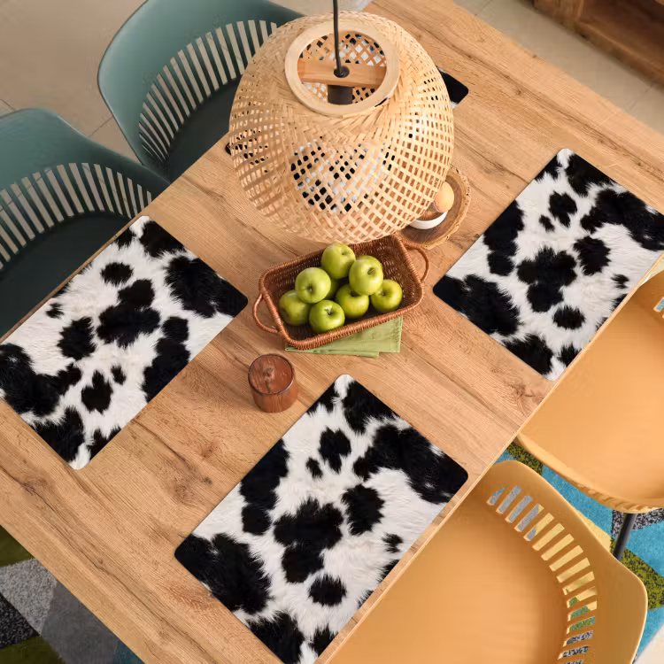 Placemat - 6 stuks - Bont - Textuur - Zwart - Wit — 6