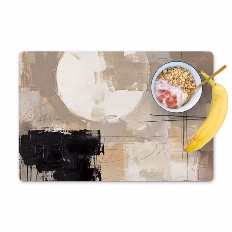 Placemat - 6 stuks - Abstract - Cirkel - Modern - Beige - Zwart - Minimalistisch — 1