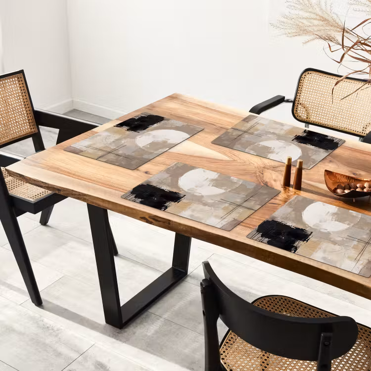 Placemat - 6 stuks - Abstract - Cirkel - Modern - Beige - Zwart - Minimalistisch — 5