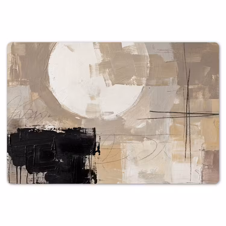 Placemat - 6 stuks - Abstract - Cirkel - Modern - Beige - Zwart - Minimalistisch — 7
