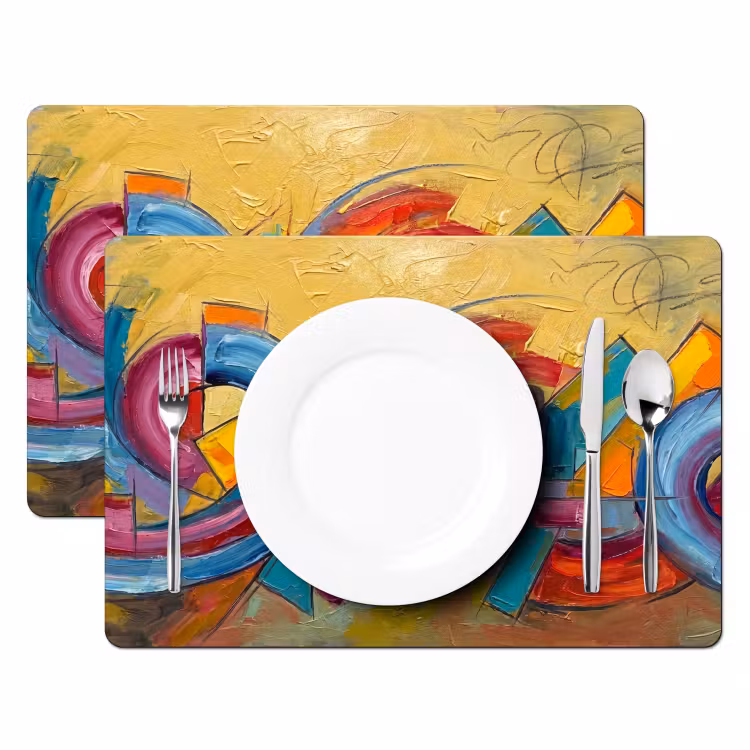Placemat - 6 stuks - Abstract - Cirkels - Schilderij - Kleurrijk - Dynamisch — 2